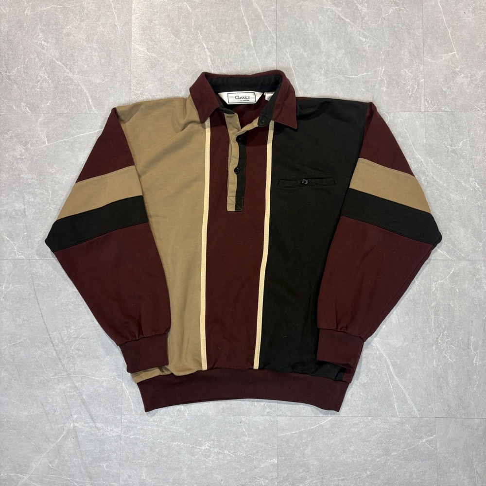 Classics by Palm Island Mens Colorblock Long Sleeve Polo Sweatshirt Burgundy M